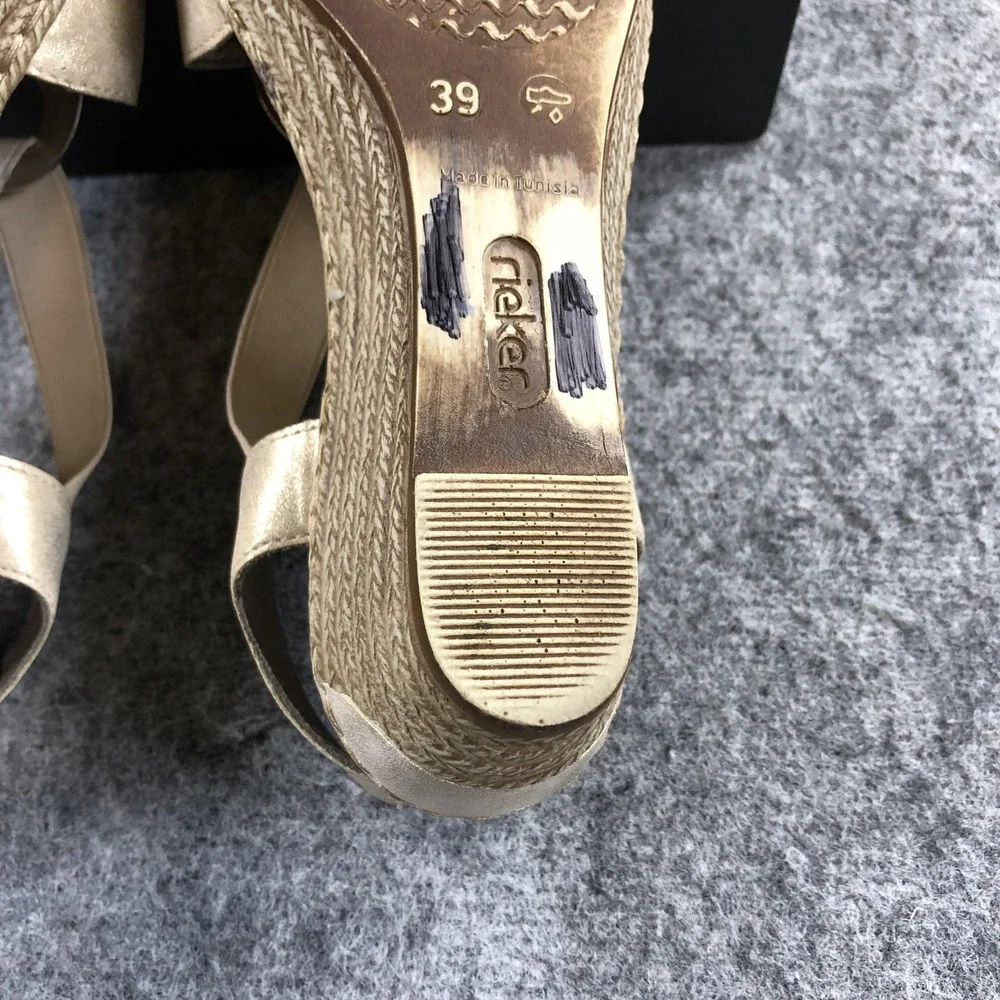 Rieker Wedge Sandals Womens 8 Beige Stretch Espadrille Medallion Comfort
